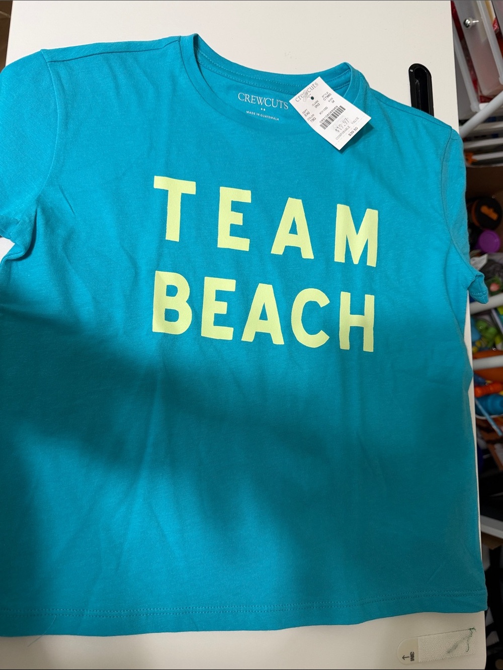 Kids Crew Cuts "Team Beach" Graphic Tee - Aqua with Yellow Letters